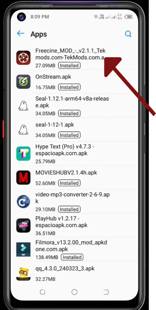Installing Freecine APK