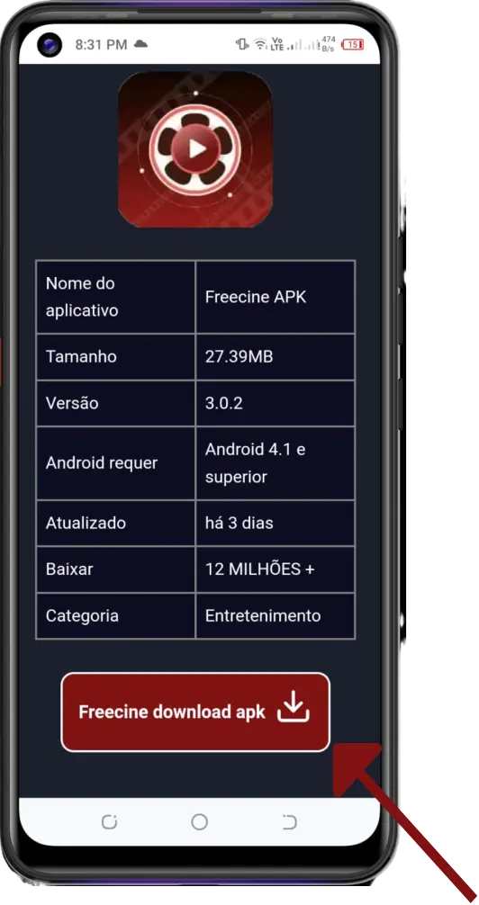 Freecine APK home screen